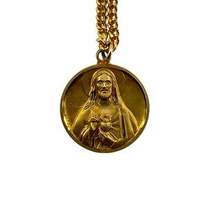 Sacred Heart Medal on Chain 1/20 12K GF Roman Your Sister in Christ Gift Quality